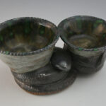 Billy Ray Hussey Pottery Double Joined Snake with Bowls w: Snake NC Folk