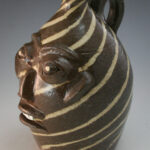 Walter Fleming Double Swirled Brown & White Face Jug Catawba Valley NC